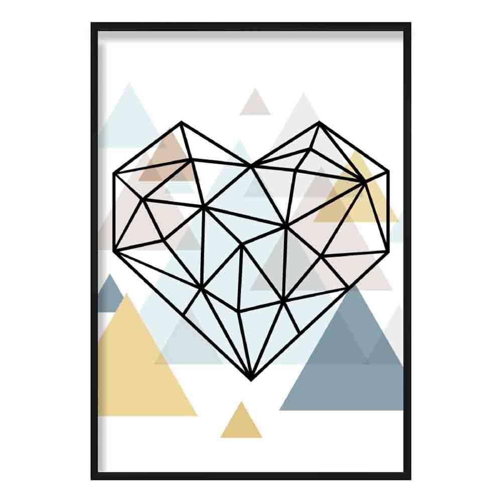 Heart Abstract Multi Geometric Scandinavian Blue,Yellow,Beige Poster