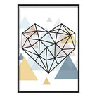 Heart Abstract Multi Geometric Scandinavian Blue,Yellow,Beige Poster