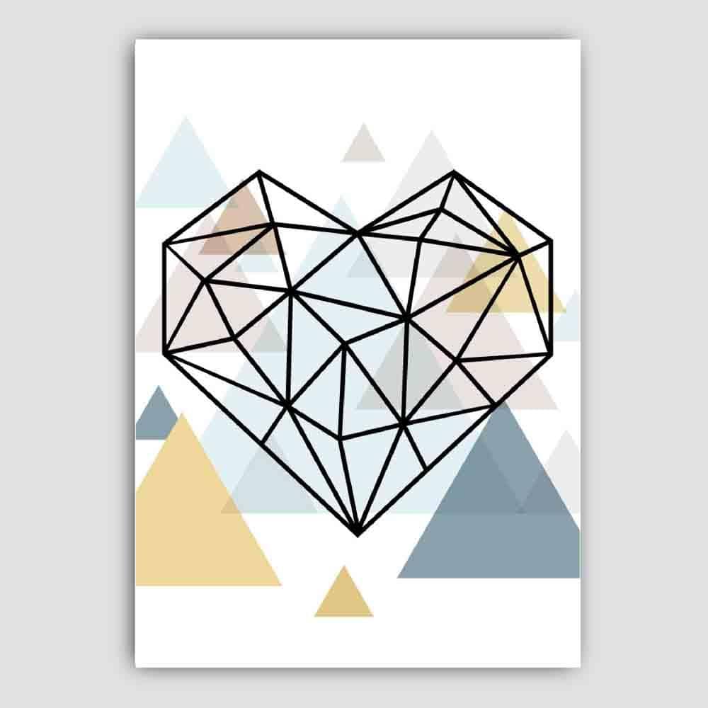 Heart Abstract Multi Geometric Scandinavian Blue,Yellow,Beige Poster
