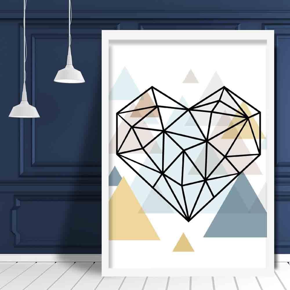 Heart Abstract Multi Geometric Scandinavian Blue,Yellow,Beige Poster