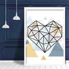 Heart Abstract Multi Geometric Scandinavian Blue,Yellow,Beige Poster