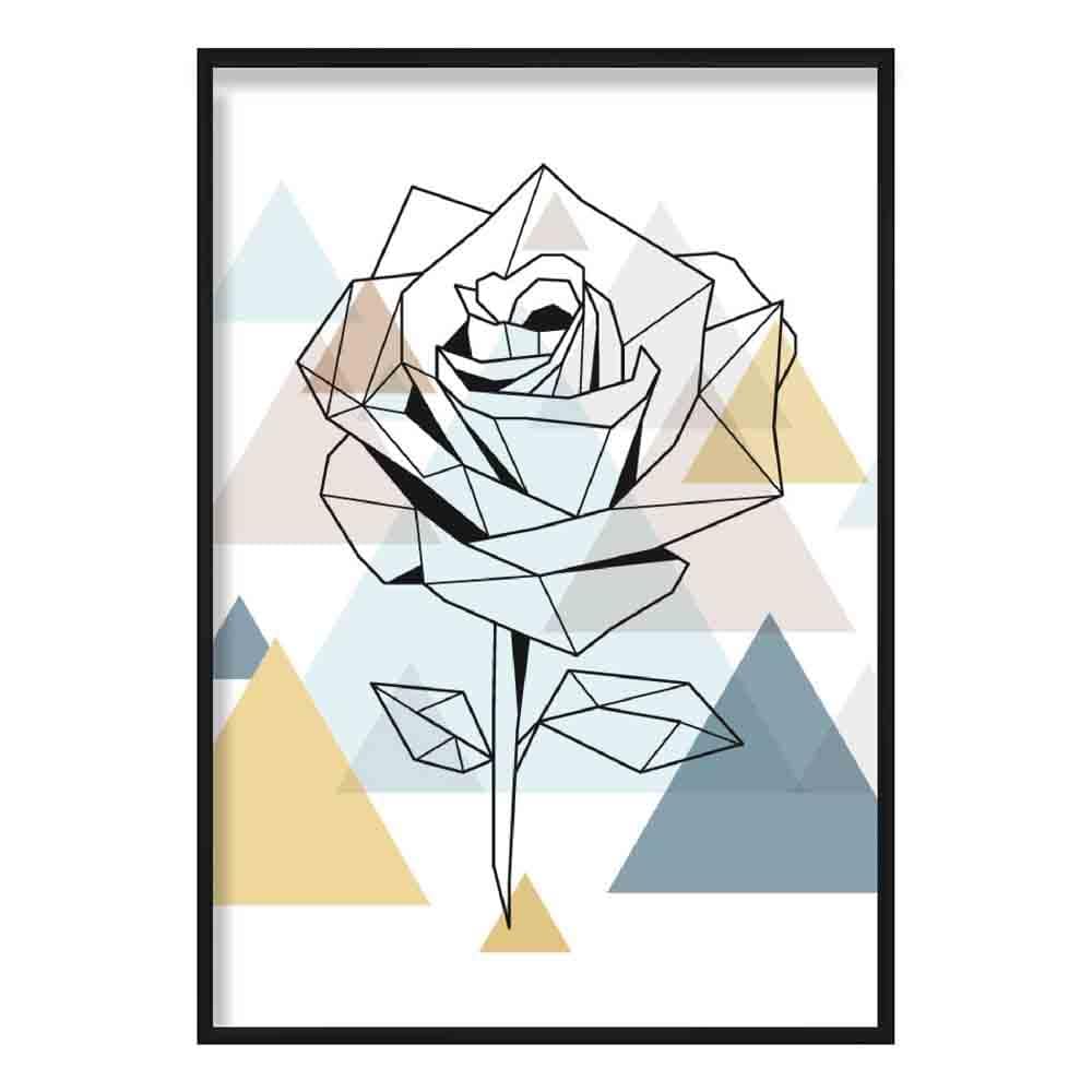 Rose Abstract Multi Geometric Scandinavian Blue,Yellow,Beige Poster