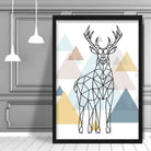 Majestic Stag Abstract Multi Geometric Scandinavian Blue,Yellow,Beige Poster