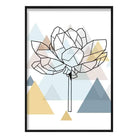 Peony Flower Abstract Multi Geometric Scandinavian Blue,Yellow,Beige Poster