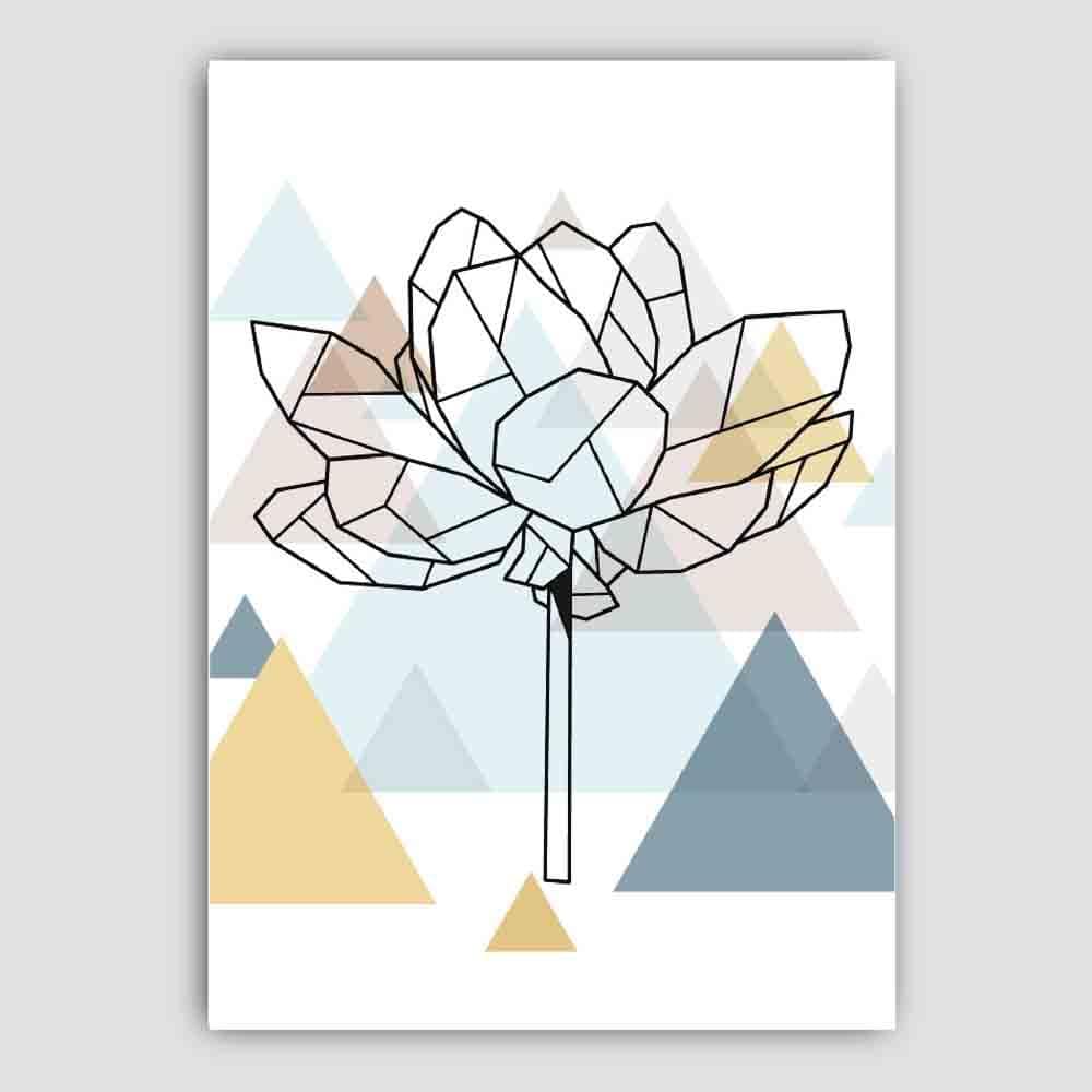 Peony Flower Abstract Multi Geometric Scandinavian Blue,Yellow,Beige Poster
