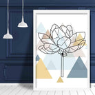 Peony Flower Abstract Multi Geometric Scandinavian Blue,Yellow,Beige Poster
