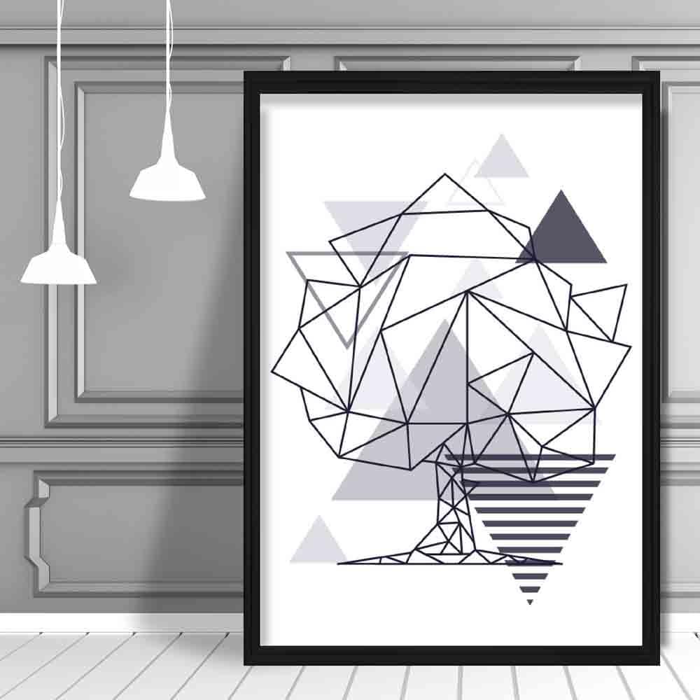 Tree Abstract Geometric Scandinavian Navy Blue Poster
