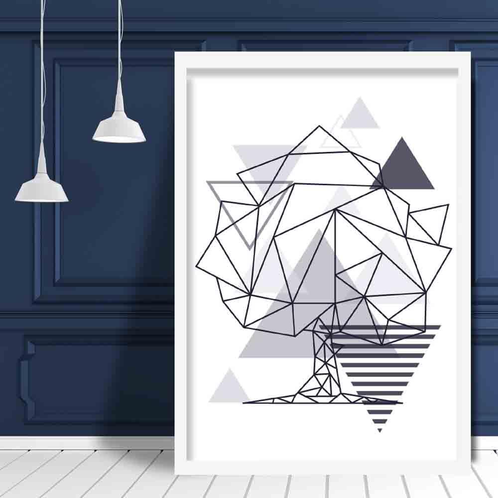 Tree Abstract Geometric Scandinavian Navy Blue Poster