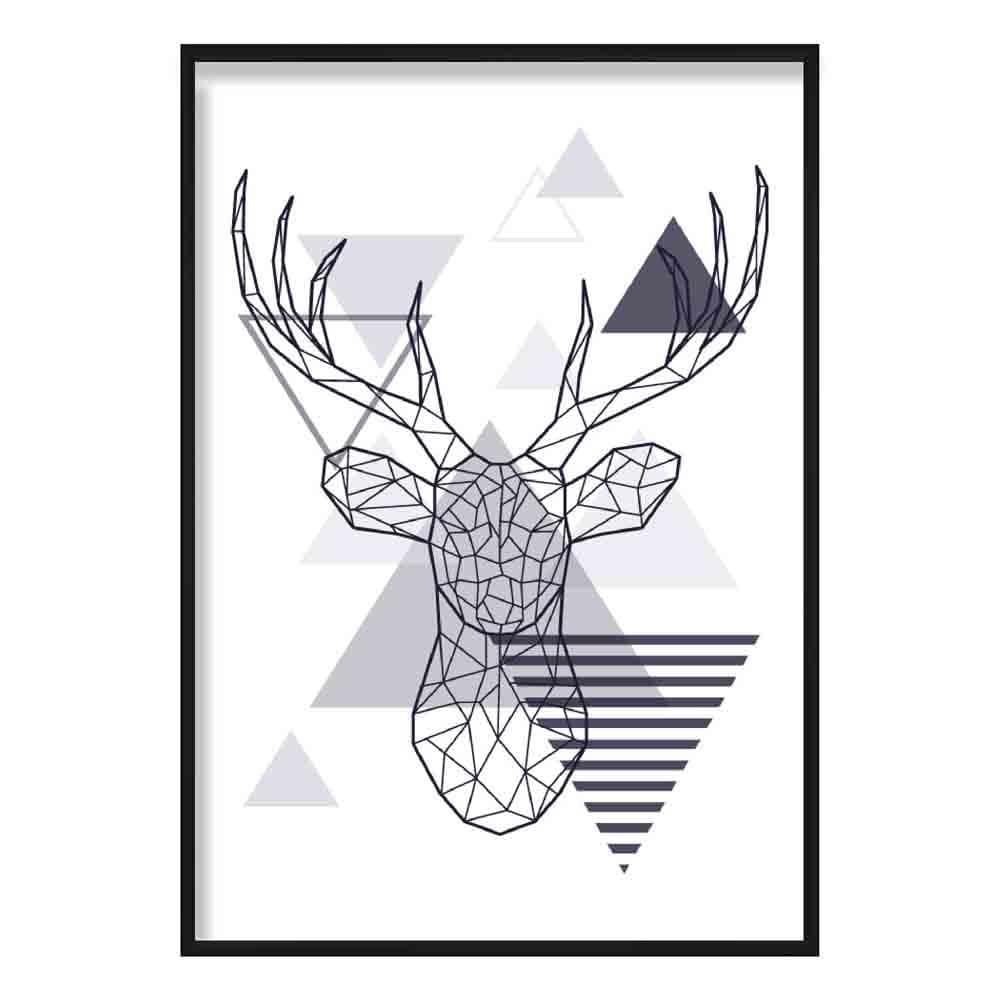 Stag Head Abstract Geometric Scandinavian Navy Blue Poster