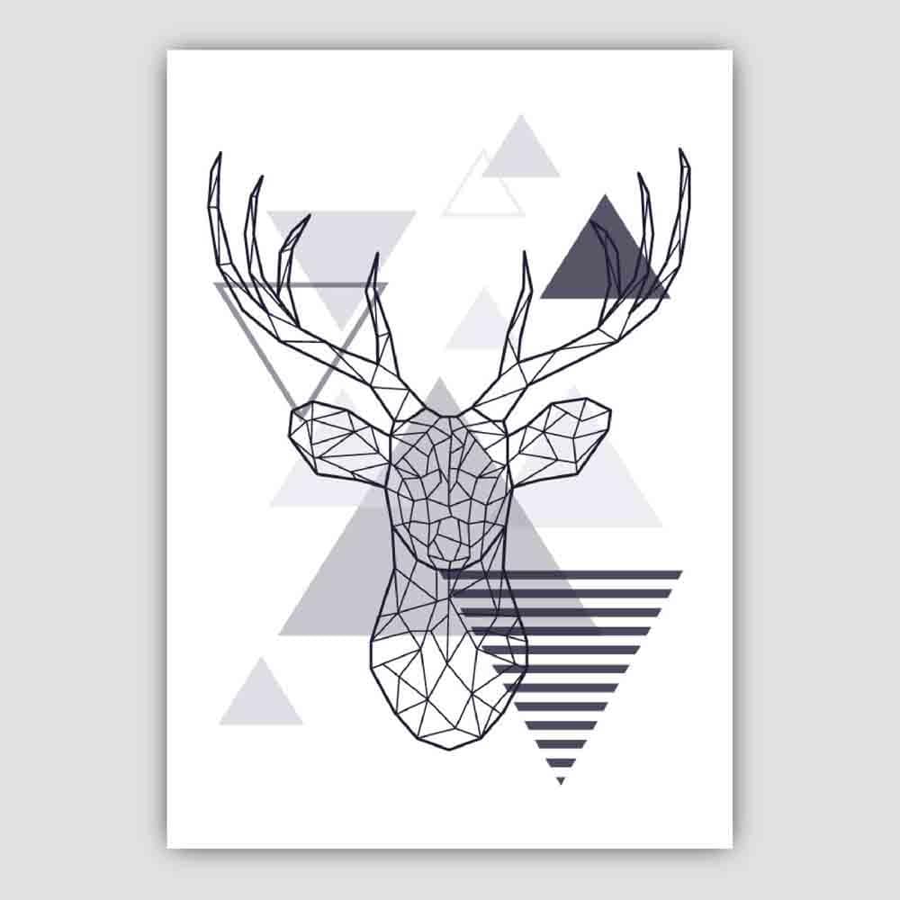 Stag Head Abstract Geometric Scandinavian Navy Blue Poster
