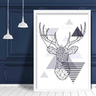 Stag Head Abstract Geometric Scandinavian Navy Blue Poster