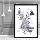 Stag Head Looking Right Abstract Geometric Scandinavian Navy Blue Poster