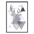 Stag Head Looking Right Abstract Geometric Scandinavian Navy Blue Poster