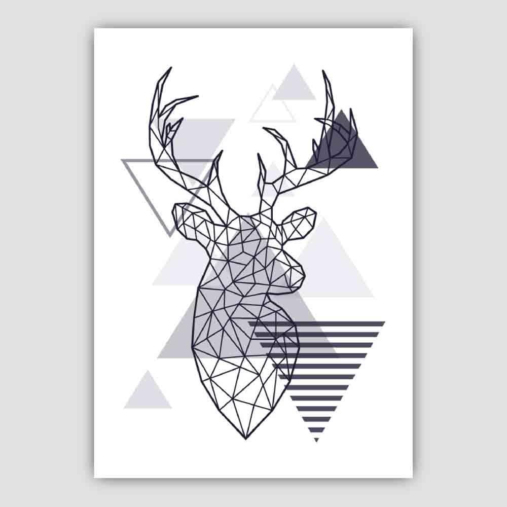Stag Head Looking Right Abstract Geometric Scandinavian Navy Blue Poster