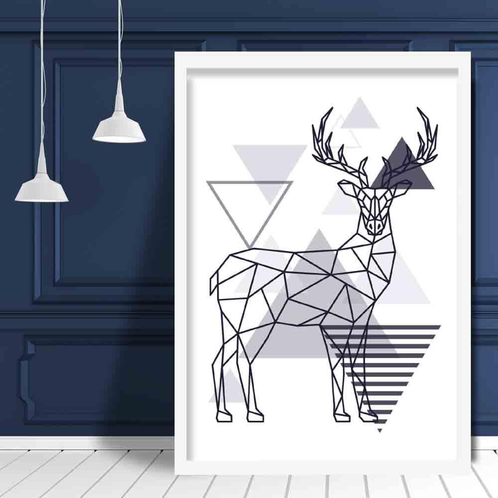 Stag Abstract Geometric Scandinavian Navy Blue Poster