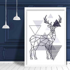 Stag Abstract Geometric Scandinavian Navy Blue Poster