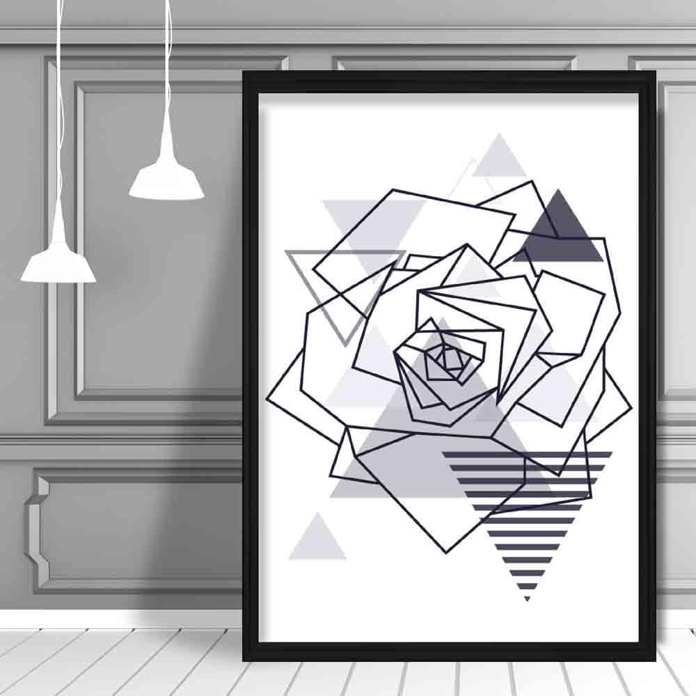 Rose Head Abstract Geometric Scandinavian Navy Blue Poster