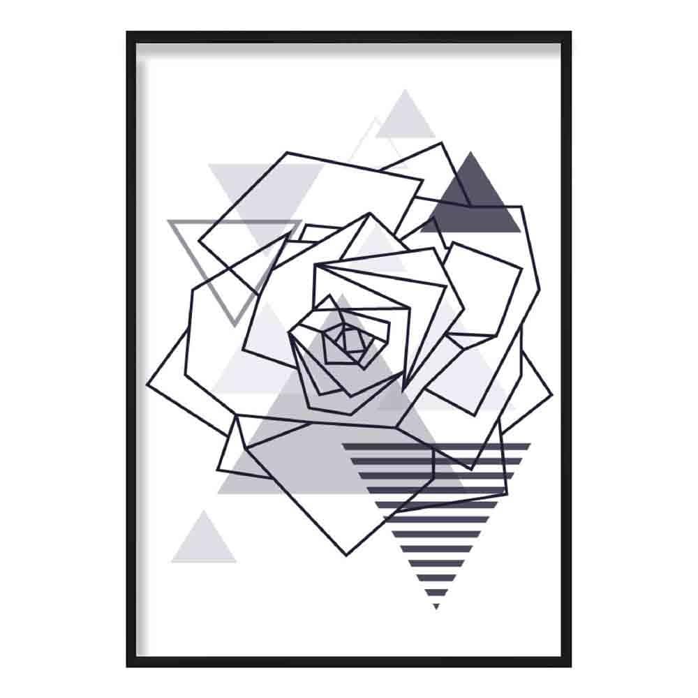 Rose Head Abstract Geometric Scandinavian Navy Blue Poster