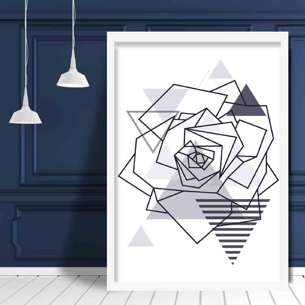 Rose Head Abstract Geometric Scandinavian Navy Blue Poster