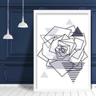 Rose Head Abstract Geometric Scandinavian Navy Blue Poster