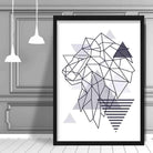 Lion Head Looking Left Abstract Geometric Scandinavian Navy Blue Poster