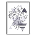 Lion Head Looking Left Abstract Geometric Scandinavian Navy Blue Poster