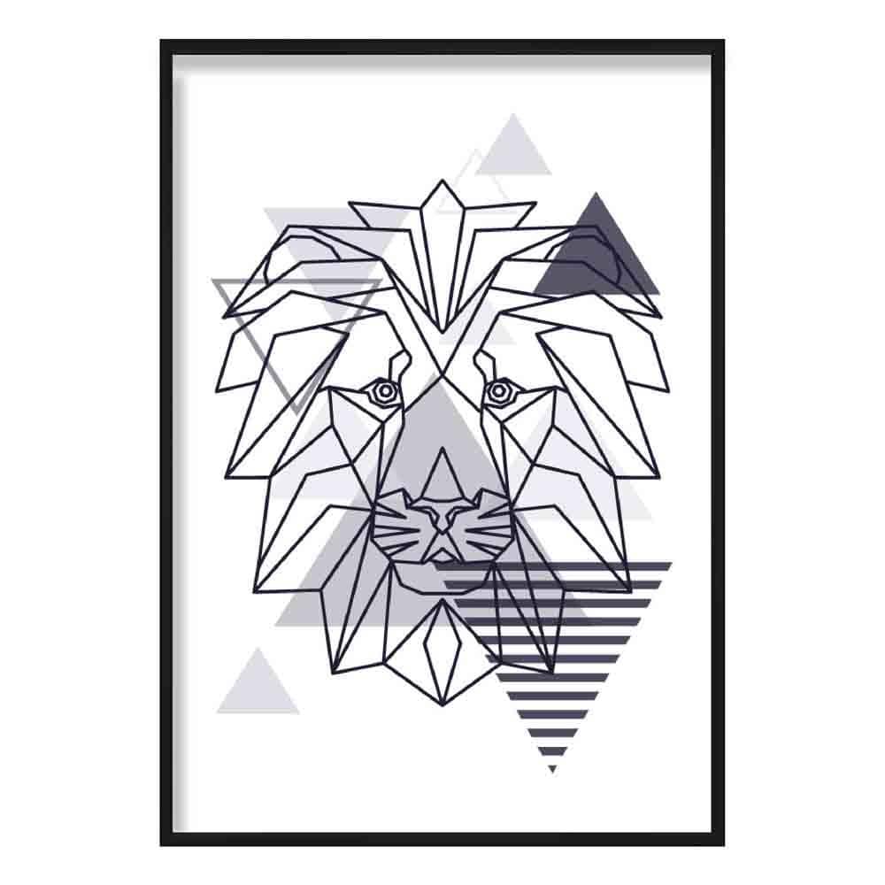 Lion Head Abstract Geometric Scandinavian Navy Blue Poster