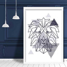 Lion Head Abstract Geometric Scandinavian Navy Blue Poster