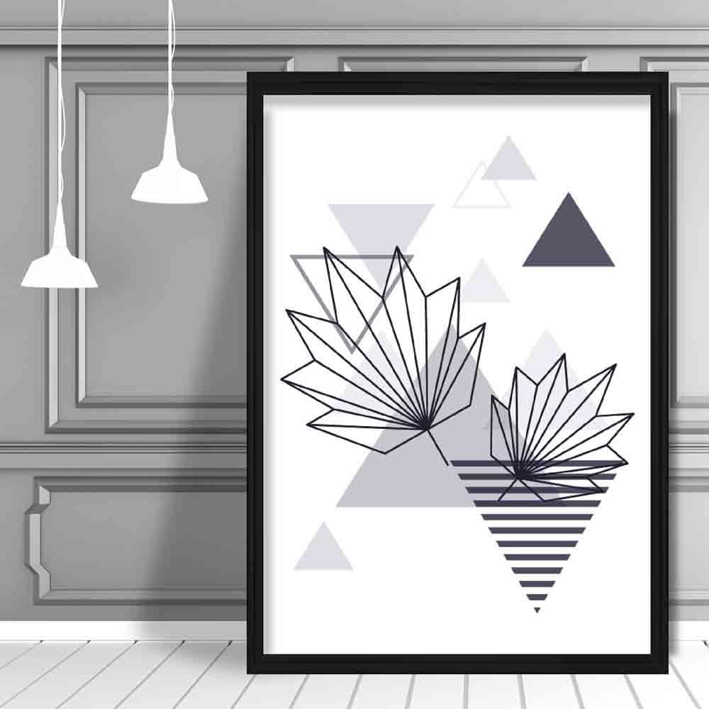 Tropical Leaves Abstract Geometric Scandinavian Navy Blue Poster