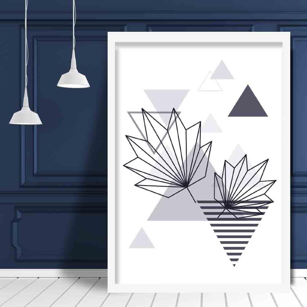Tropical Leaves Abstract Geometric Scandinavian Navy Blue Poster