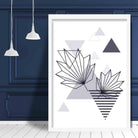 Tropical Leaves Abstract Geometric Scandinavian Navy Blue Poster