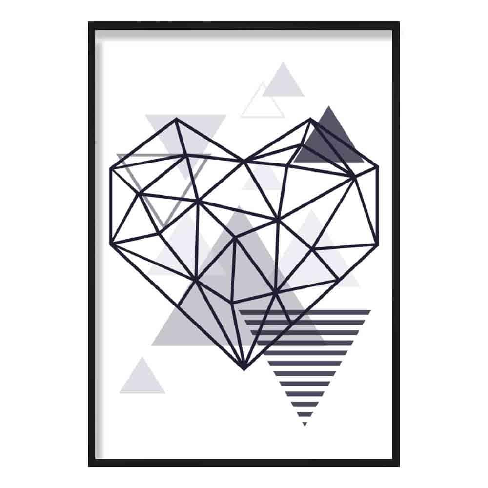 Heart Abstract Geometric Scandinavian Navy Blue Poster