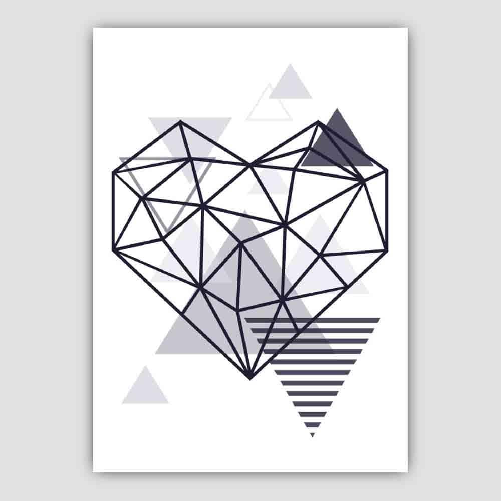 Heart Abstract Geometric Scandinavian Navy Blue Poster