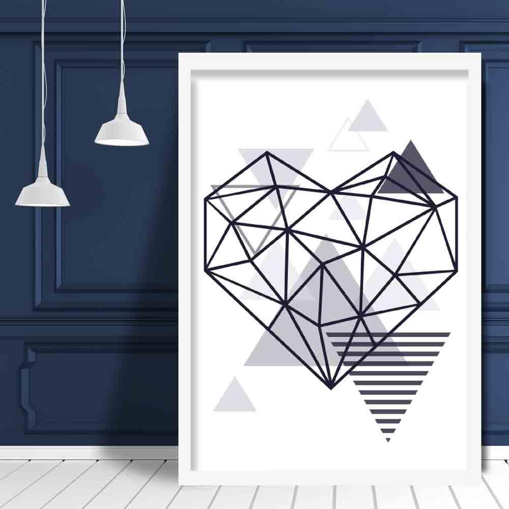 Heart Abstract Geometric Scandinavian Navy Blue Poster