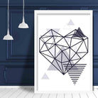 Heart Abstract Geometric Scandinavian Navy Blue Poster