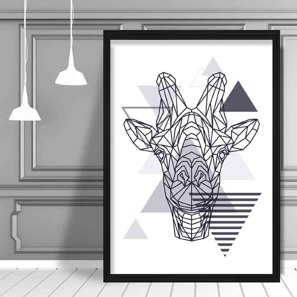Giraffe Head Abstract Geometric Scandinavian Navy Blue Poster