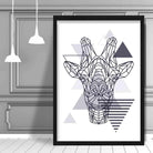 Giraffe Head Abstract Geometric Scandinavian Navy Blue Poster
