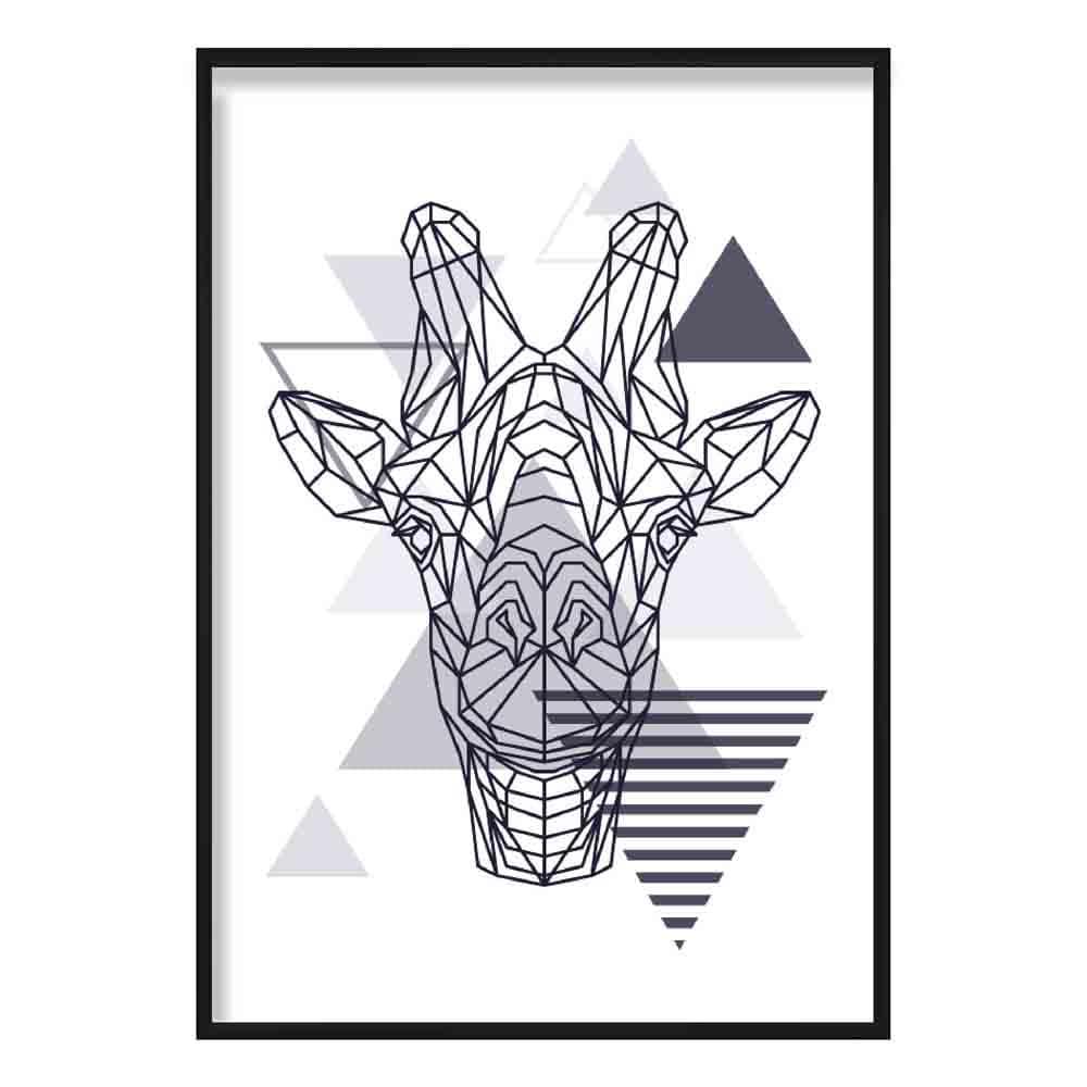 Giraffe Head Abstract Geometric Scandinavian Navy Blue Poster