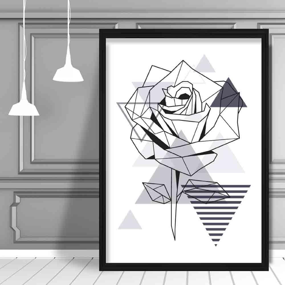 Rose Abstract Geometric Scandinavian Navy Blue Poster