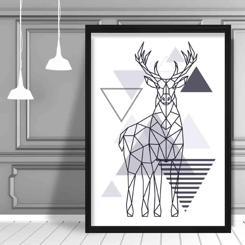 Majestic Stag Abstract Geometric Scandinavian Navy Blue Poster