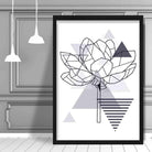 Peony Flower Abstract Geometric Scandinavian Navy Blue Poster