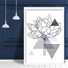 Peony Flower Abstract Geometric Scandinavian Navy Blue Poster
