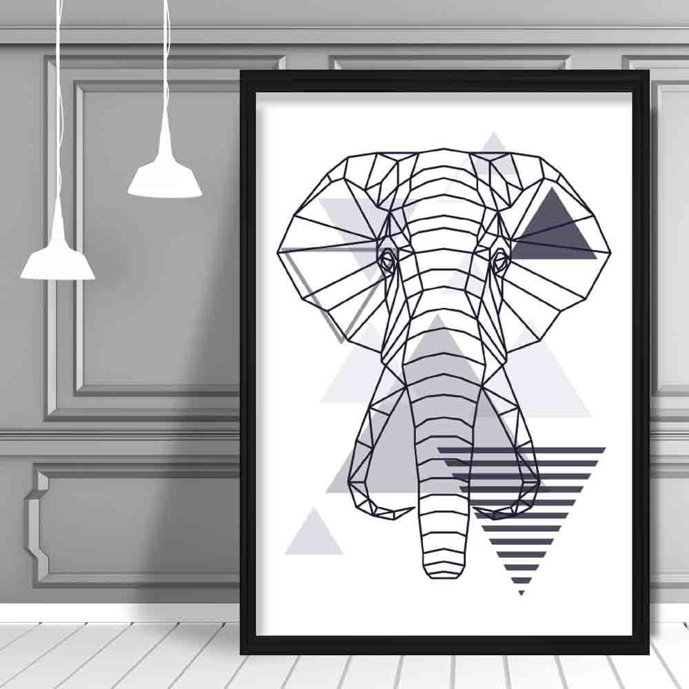 Elephant Head Abstract Geometric Scandinavian Navy Blue Poster