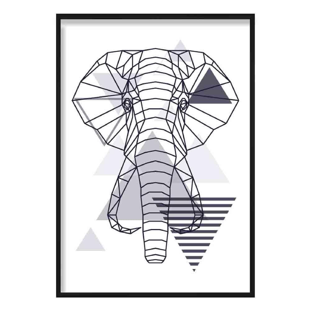 Elephant Head Abstract Geometric Scandinavian Navy Blue Poster