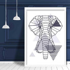 Elephant Head Abstract Geometric Scandinavian Navy Blue Poster