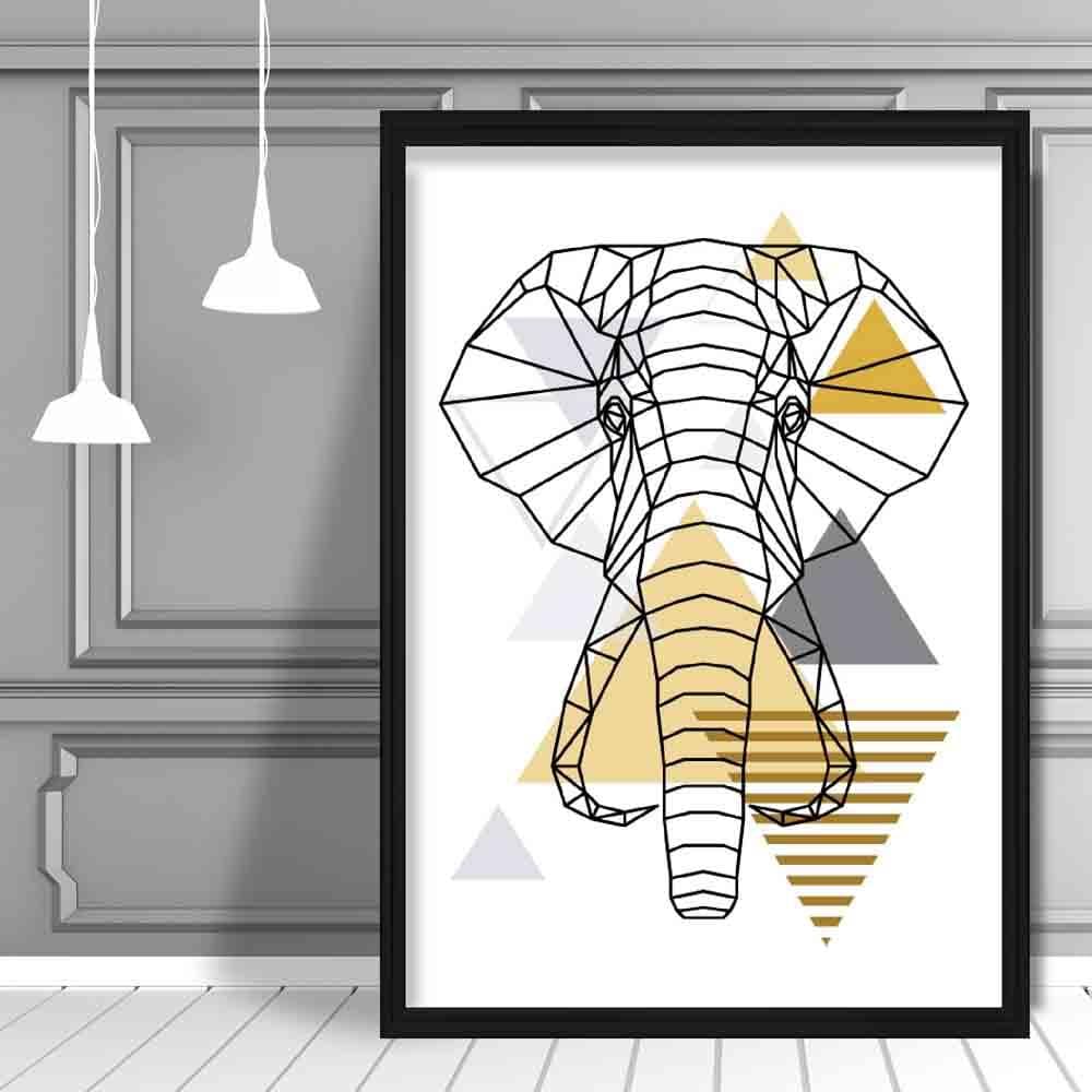 Elephant Head Abstract Geometric Scandinavian Yellow and Grey Print