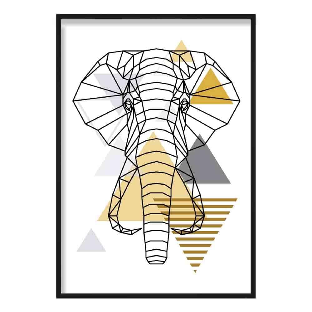 Elephant Head Abstract Geometric Scandinavian Yellow and Grey Print