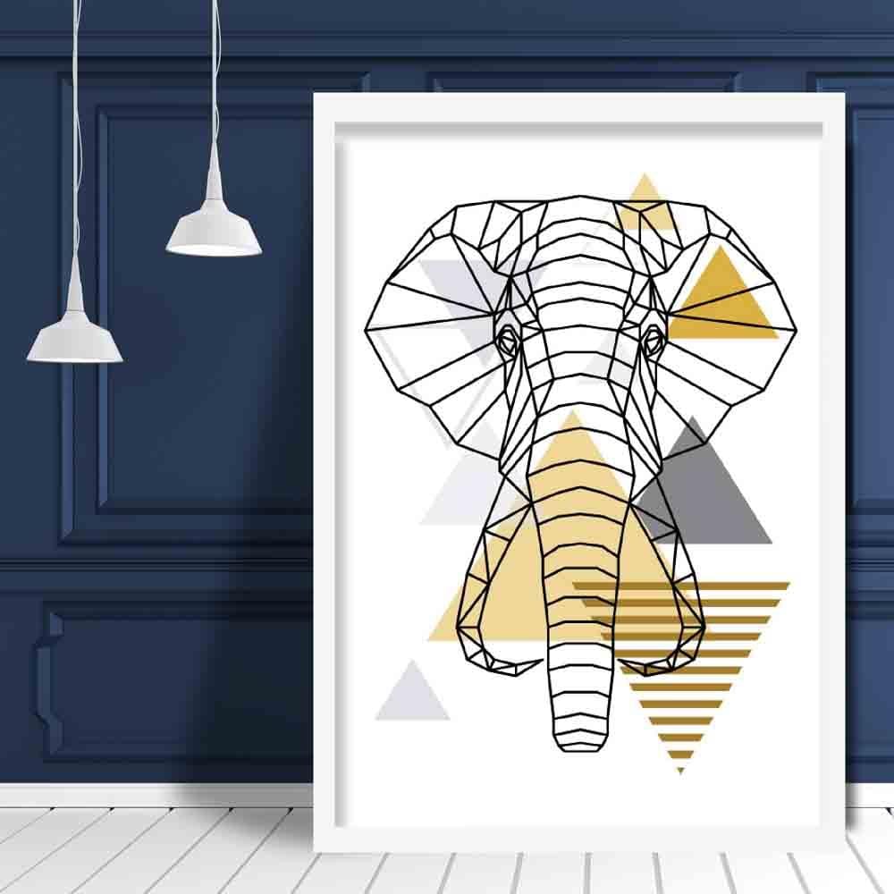 Elephant Head Abstract Geometric Scandinavian Yellow and Grey Print