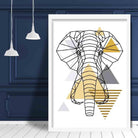 Elephant Head Abstract Geometric Scandinavian Yellow and Grey Print
