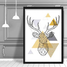 Stag Head Abstract Geometric Scandinavian Yellow and Grey Print